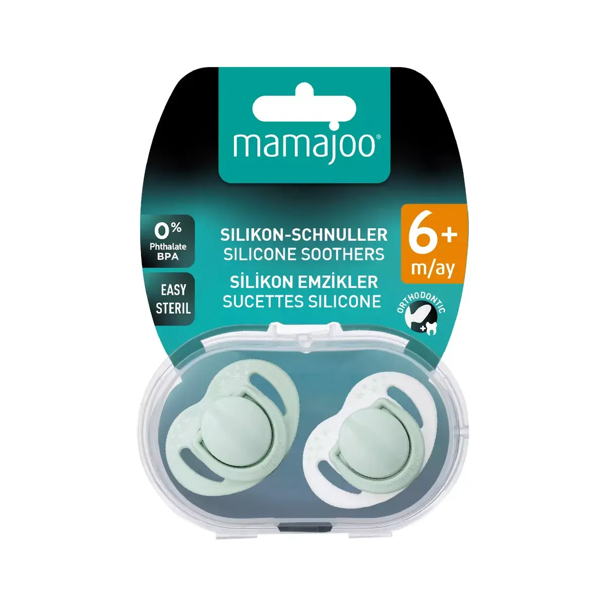 Mamajoo Silikon Emzik 2li & Sterilizasyon Saklama Kutusu 6+ Ay Powder Green
