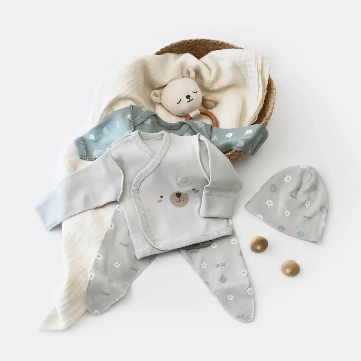 Bibaby Organik Zıbın Takımı Hug Me Bear Prematüre Kar Melanj