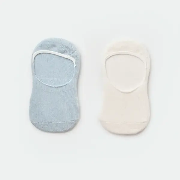 Bibaby Organik Babet Çorap 2li Basic Mavi - Ekru