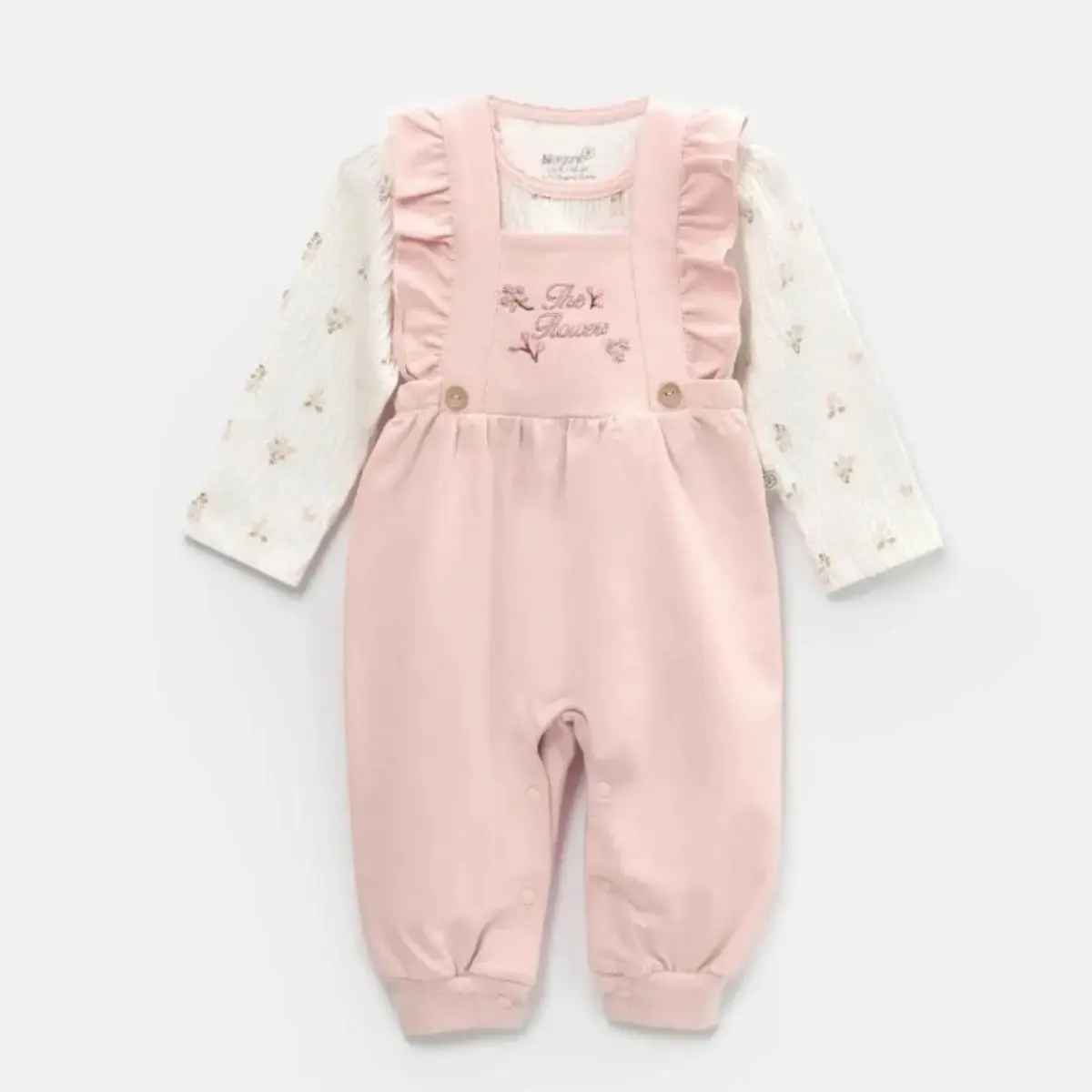 Bibaby Organik Salopet Tulum The Flowers Ekru - Pembe