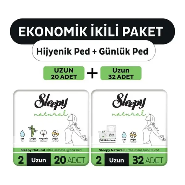 Sleepy Natural Ultra Ped Uzun 20li + Günlük Ped Uzun 32li
