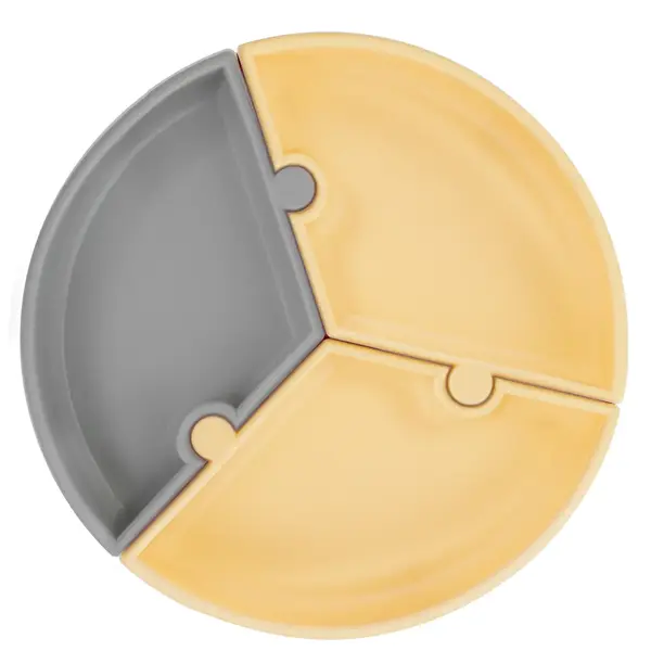 OiOi Puzzle Vakumlu Mama Tabağı Mellow Yellow - Powder Grey