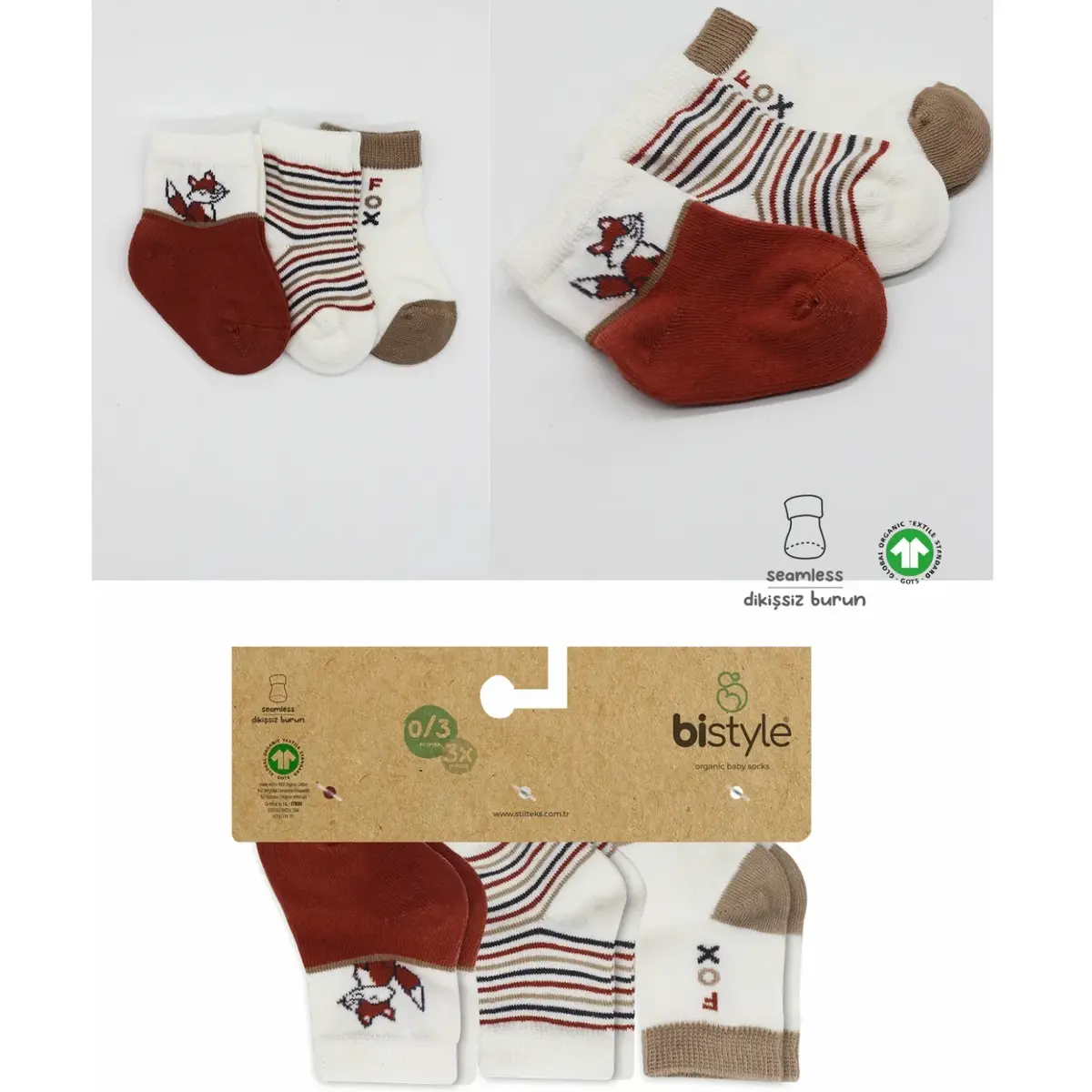 Bibaby Çorap Soket 3lü Bistyle Fox Penye Kiremit