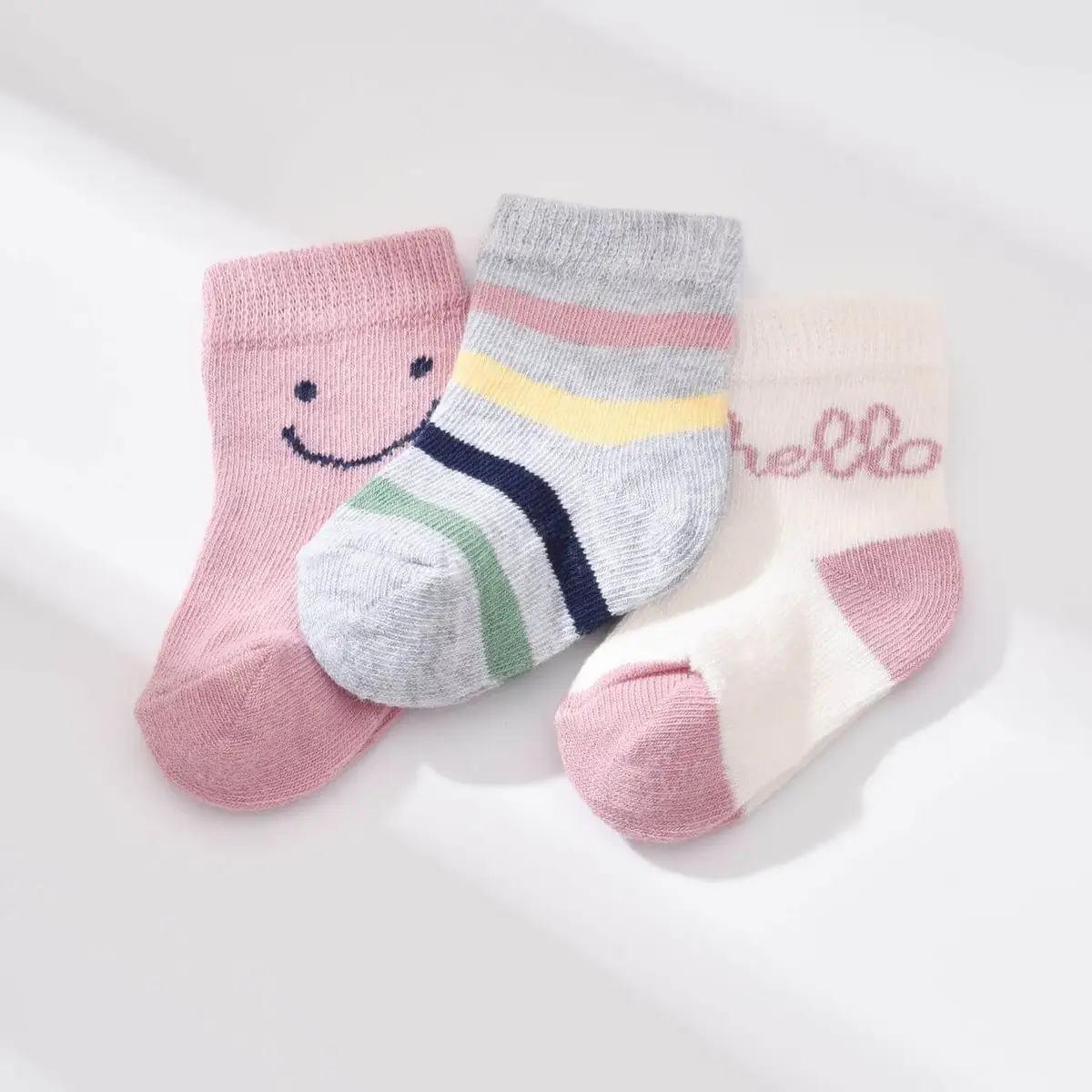 Bibaby Organik Çorap Soket 3lü Smile Pudra