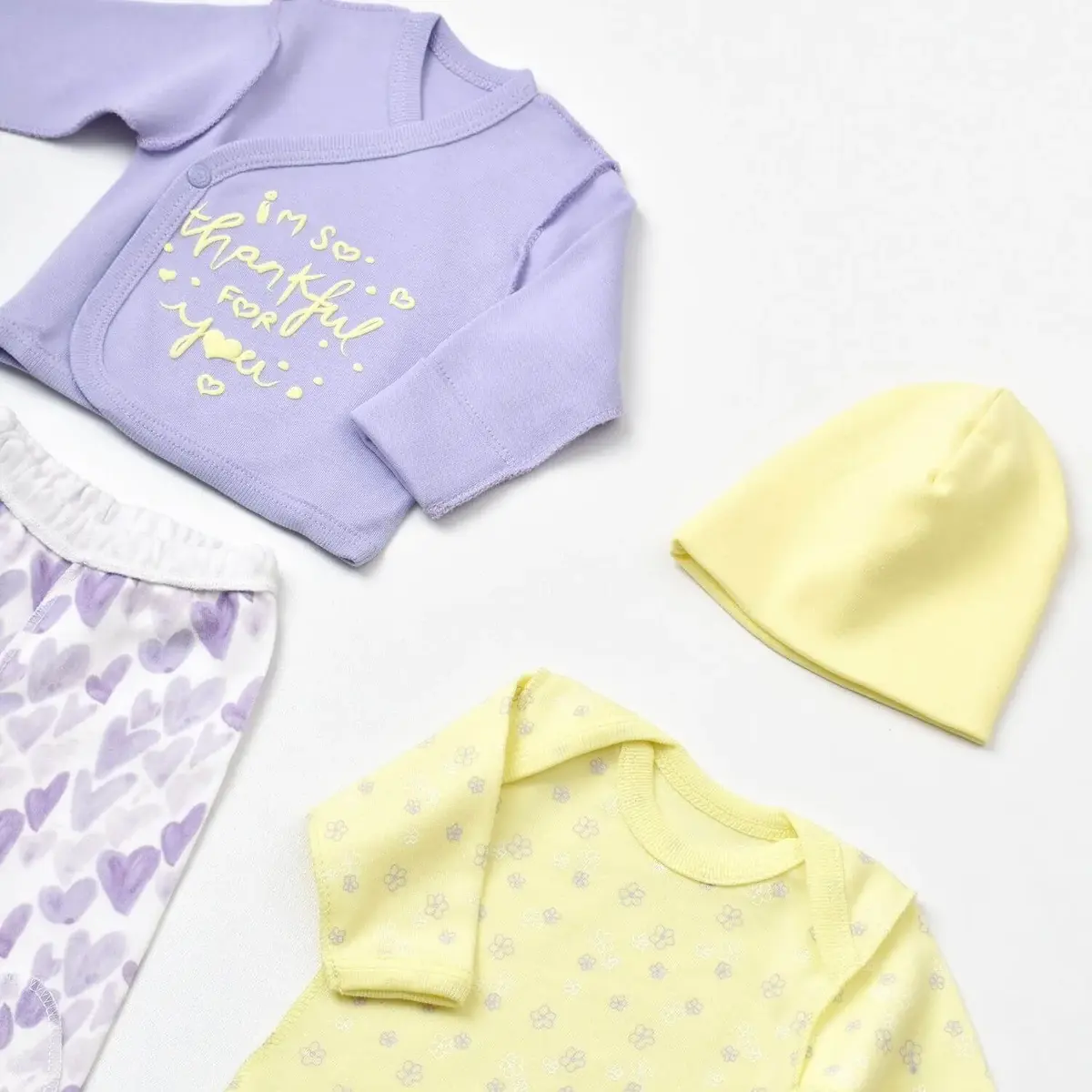 Bibaby Organik Zıbın Takımı Love You Yellow Lavender Prematüre