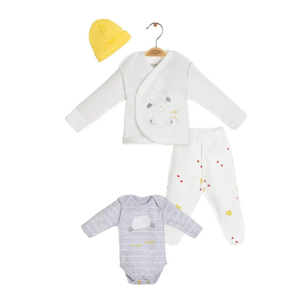 Bibaby Organik Zıbın Takımı Moons Live Sarı - Gri Melanj