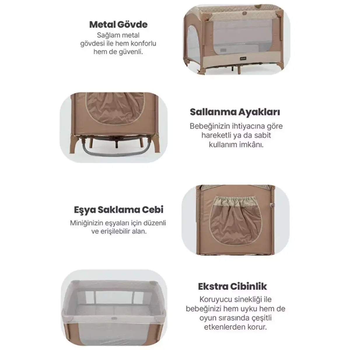 Pierre Cardin Luna Anne Yanı Oyun Parkı 60x100 cm Kahve