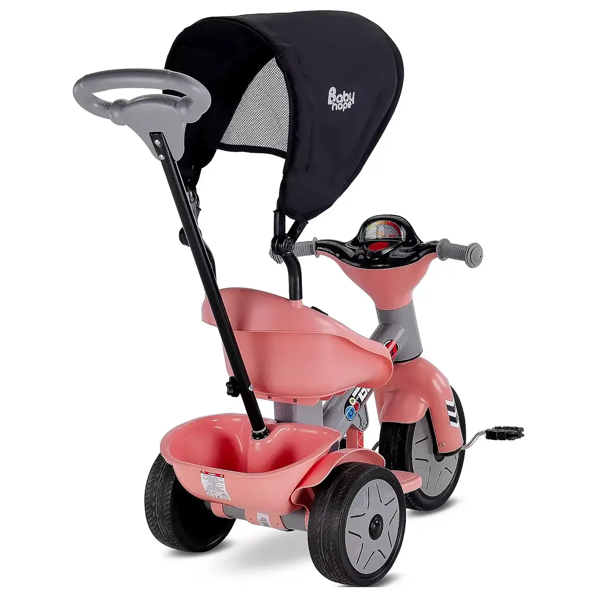 Babyhope Bobo Speed Tenteli İtmeli Bisiklet Gri