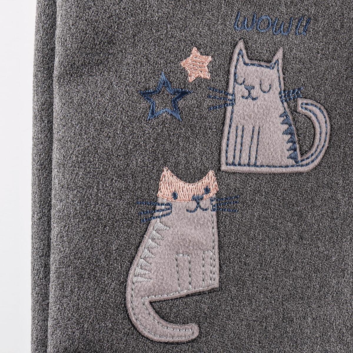 Overdo Pantolon Nakışlı Füme