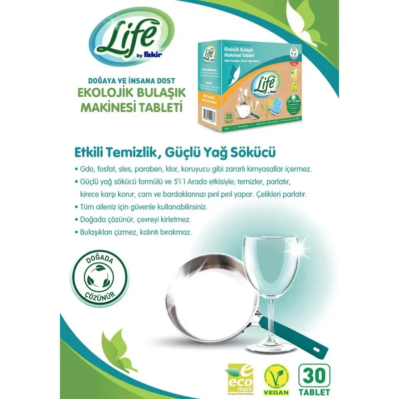 Life by Fakir Ekolojik Vegan Bulaşık Makinesi Tableti 30lu