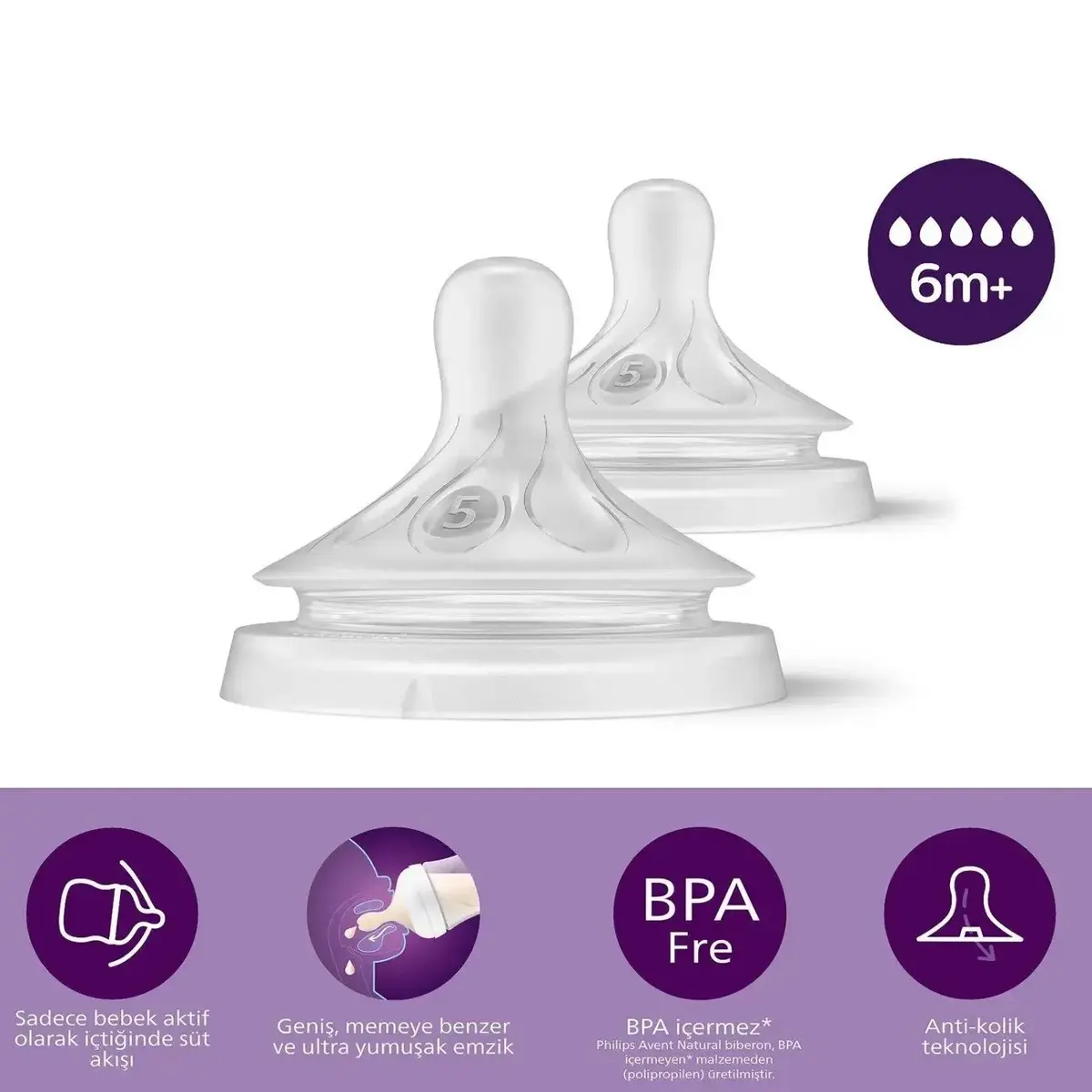Philips Avent Doğal Tepkili Biberon Emziği 2li 5 Numara 6+ Ay