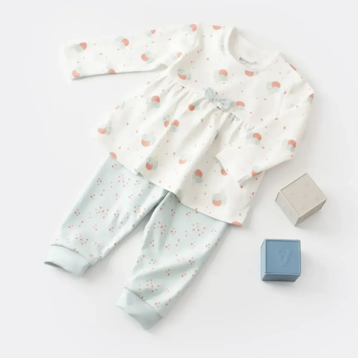 Bibaby Organik 2li Takım Pretty Ears Bunny Mint - Ekru