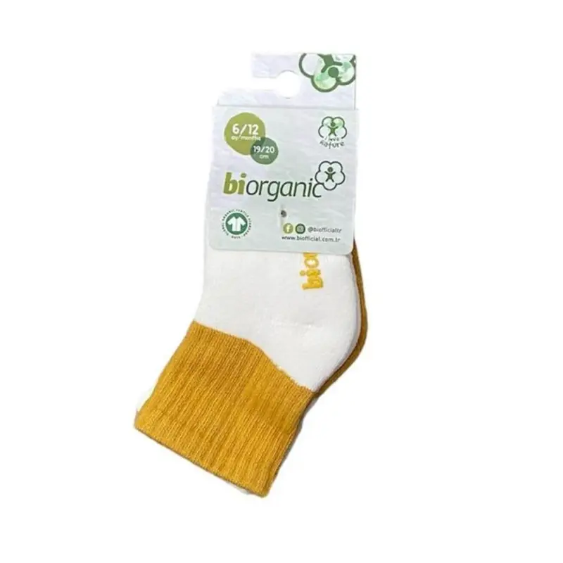 Bibaby Organik Çorap Soket Kaymaz Havlu 2li  Ekru - Hardal