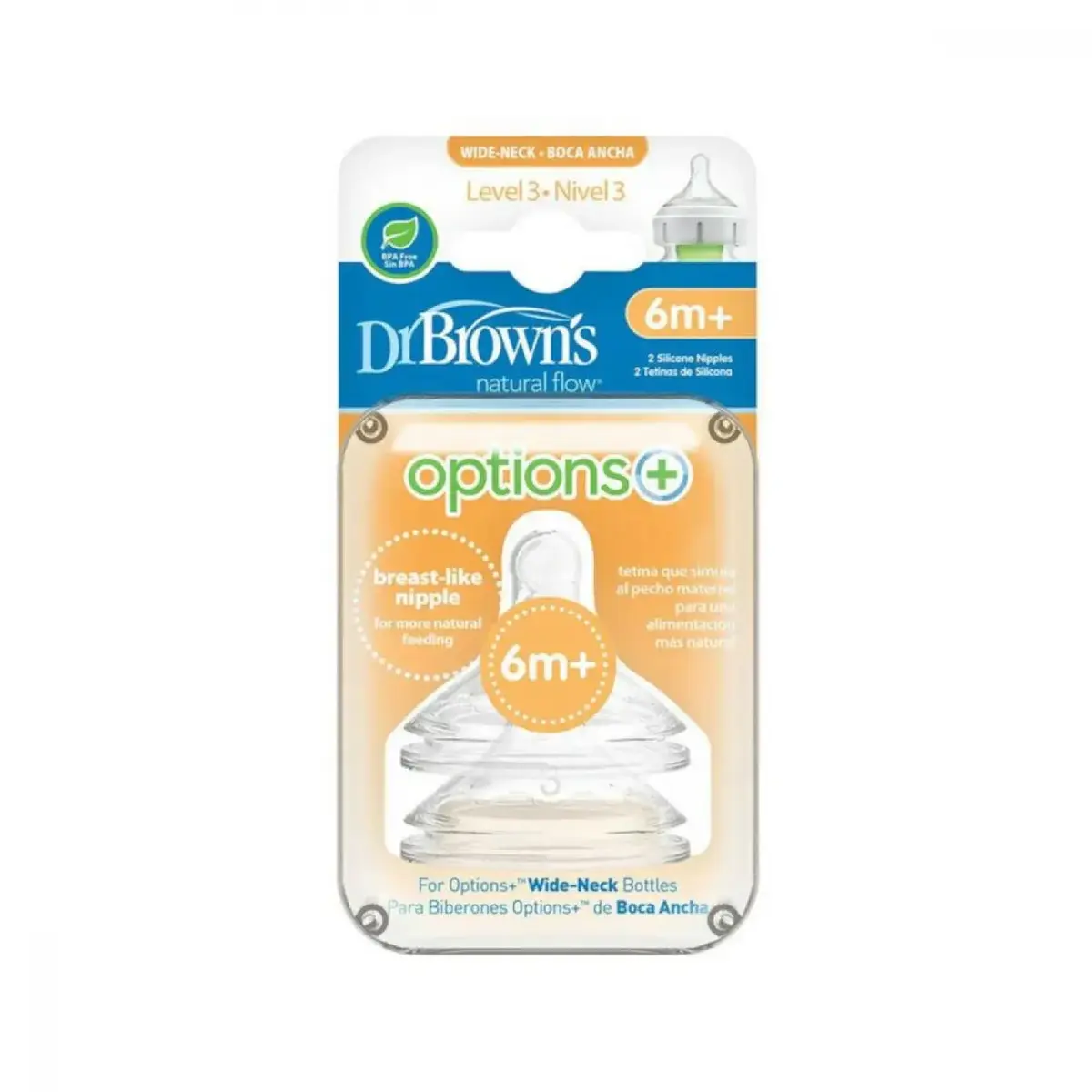 Dr Browns Options+ Geniş Ağız Silikon Biberon Emziği 2li 6+ Ay 3.Aşama