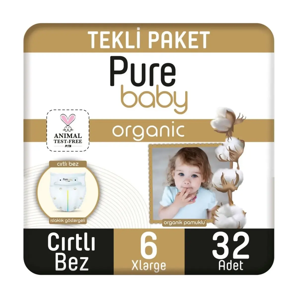Pure Baby Organik Bebek Bezi 6 Beden Jumbo 32li Jumbo Paket