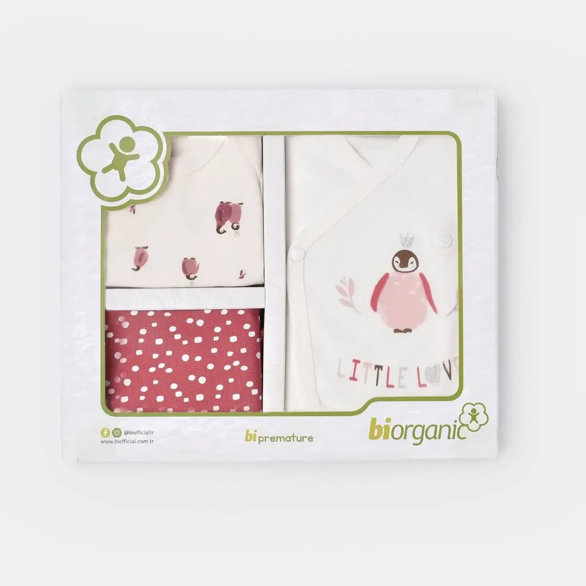 Bibaby Organik Zıbın Takımı Little Love Rose Dry Prematüre