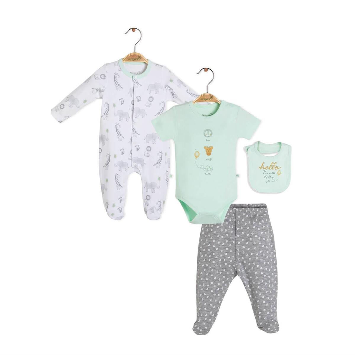 Bibaby Organik Tulum Takımı tüllü Organik Travel Zoo Yeşil - Gri