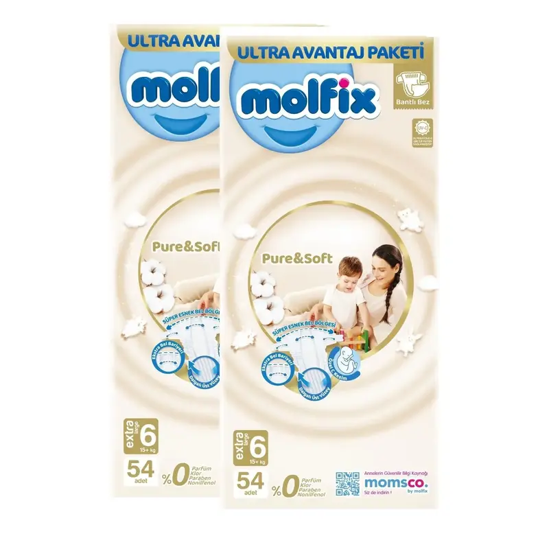 Molfix Pure&Soft Bebek Bezi 6 Beden Junior 54lü Ultra Avantaj Paketi x2