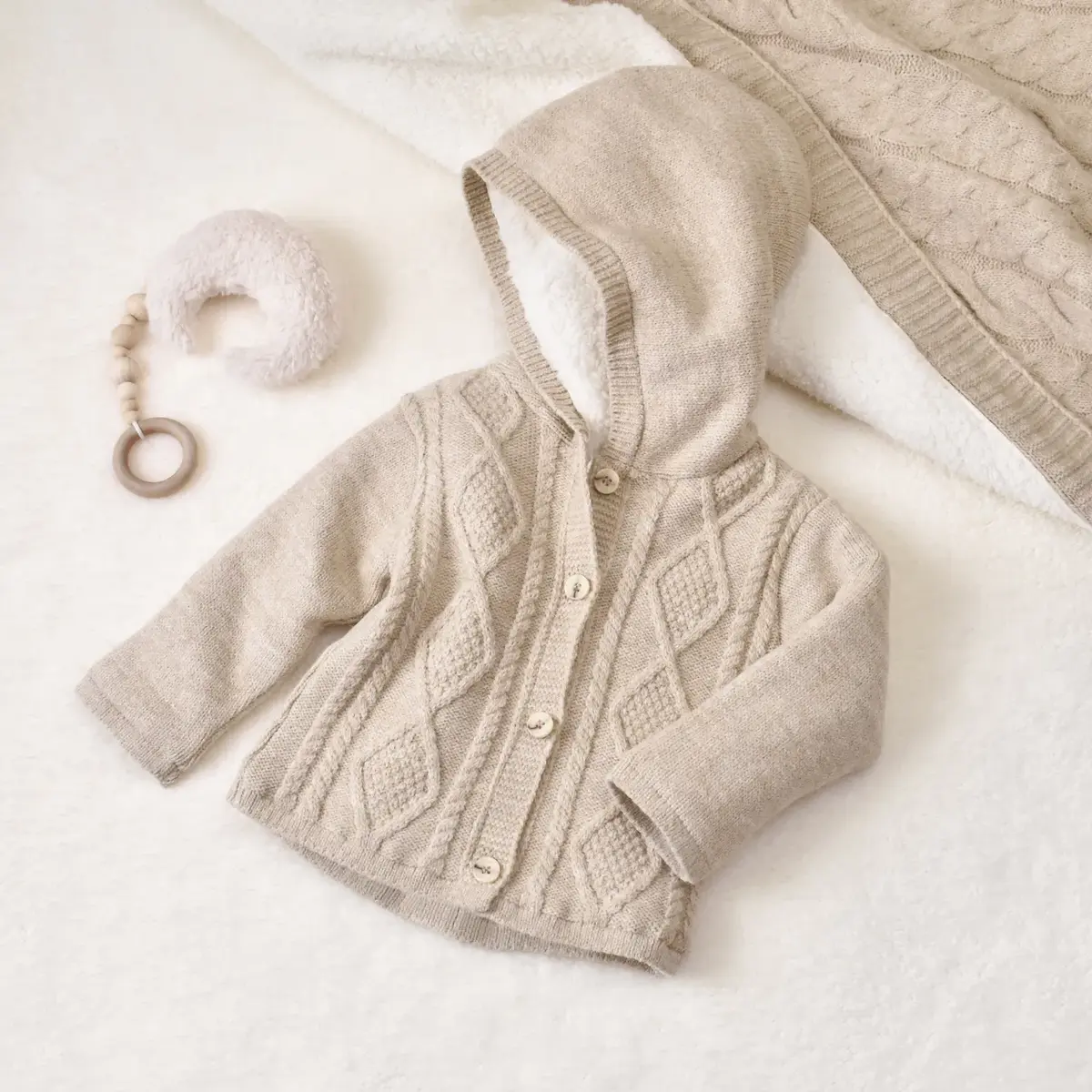 Bibaby Hırka Triko Desenli Welsoftlu Bej