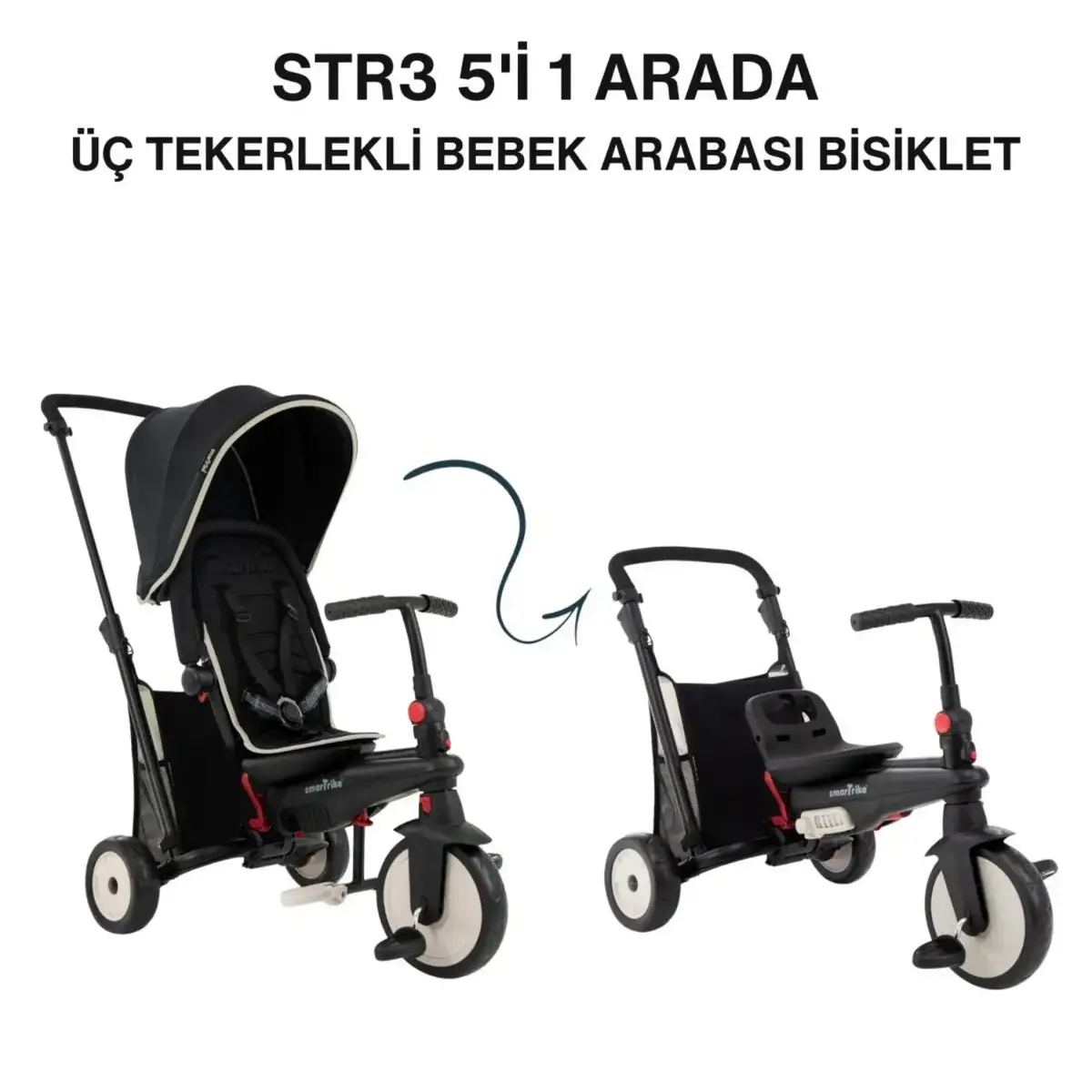 SmarTrike STR3 Plus 5’i 1 Arada Üç Tekerlekli Bebek Bisikleti - Black