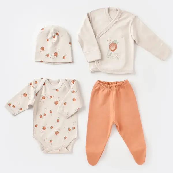 Bibaby Organik Zıbın Takımı Summer Fruit Prematüre Light Cream Caramel