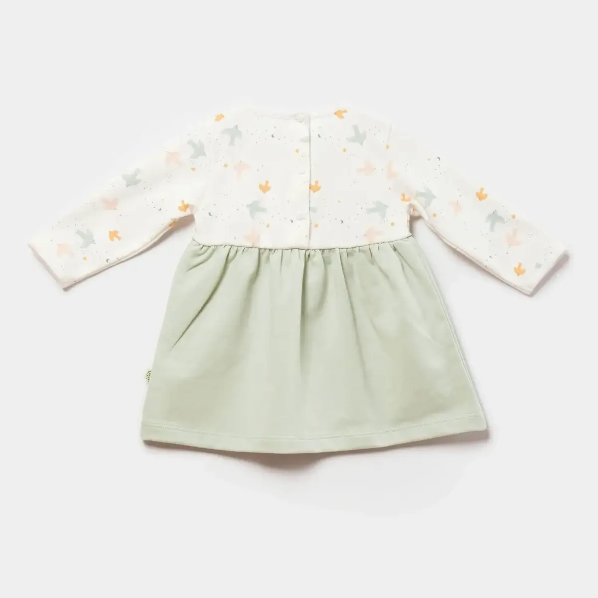 Bibaby Organik Elbise Tiny Birds Ekru - Yeşil