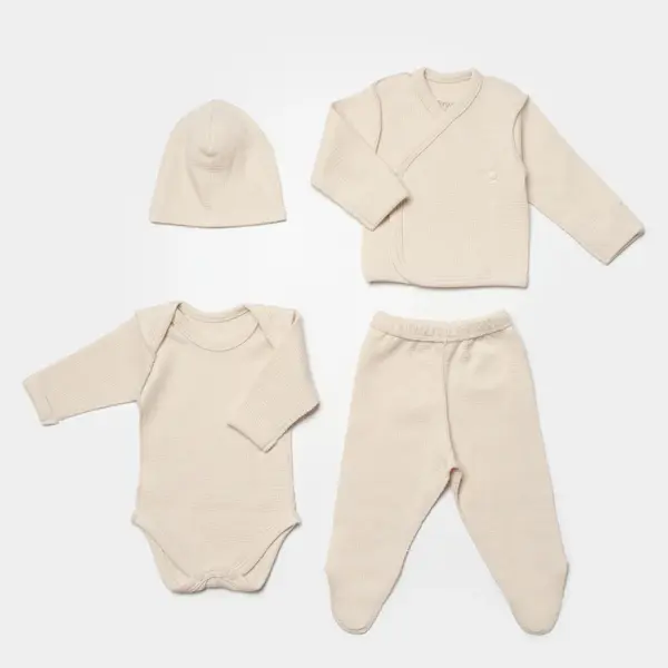 Bibaby Organik Zıbın Takımı 4lü Waffle Smile Prematüre Bej