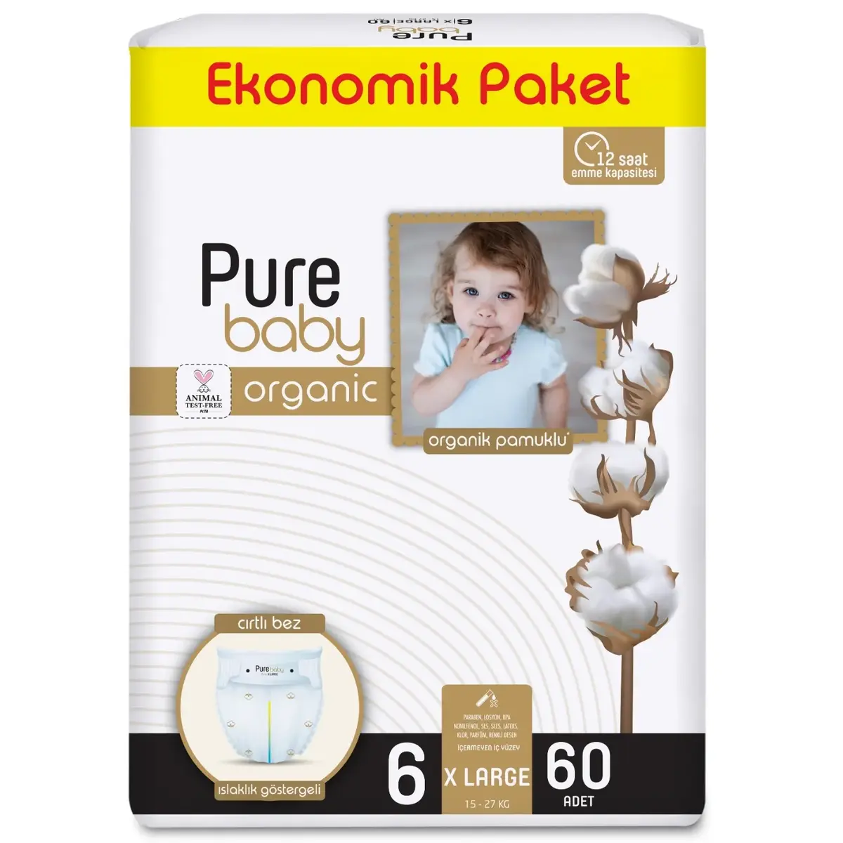 Pure Baby Organik Bebek Bezi 6 Beden Jumbo 60lı