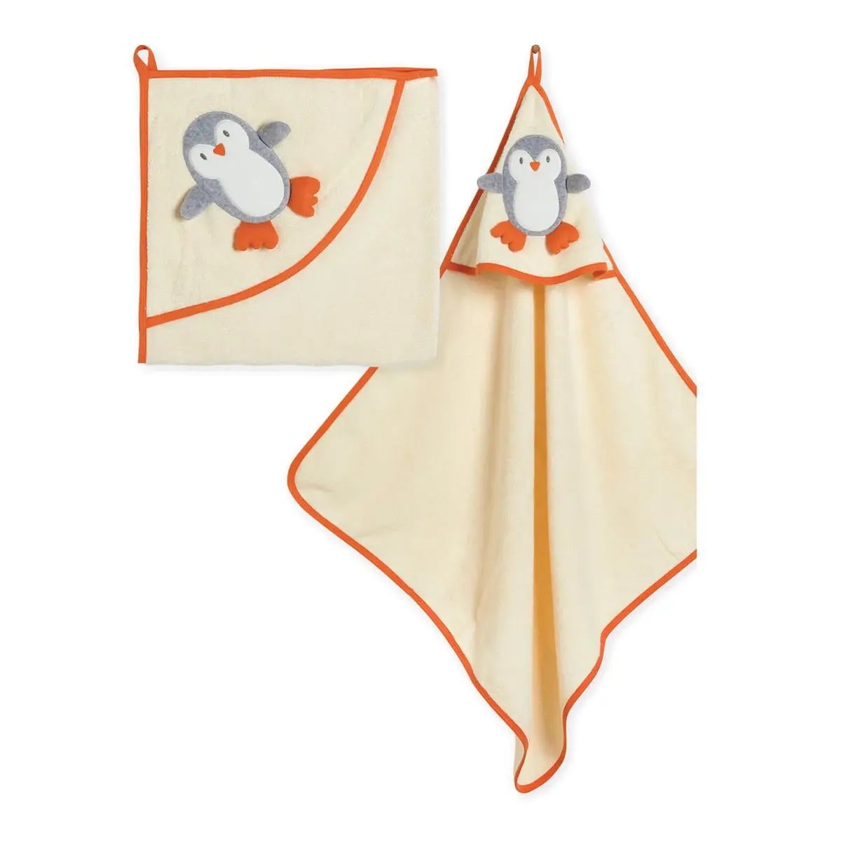 Bibaby Organik Havlu Cute Penguins Ekru - Turuncu