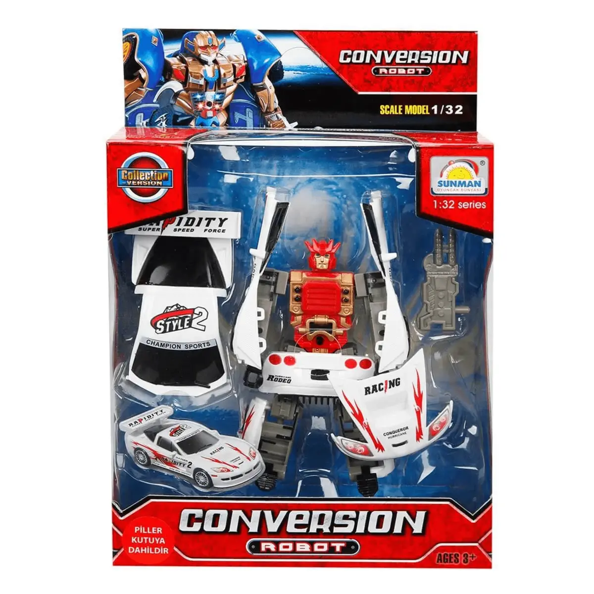 Sunman Robot Araca Dönüşebilen Sesli ve Işıklı  1/32
