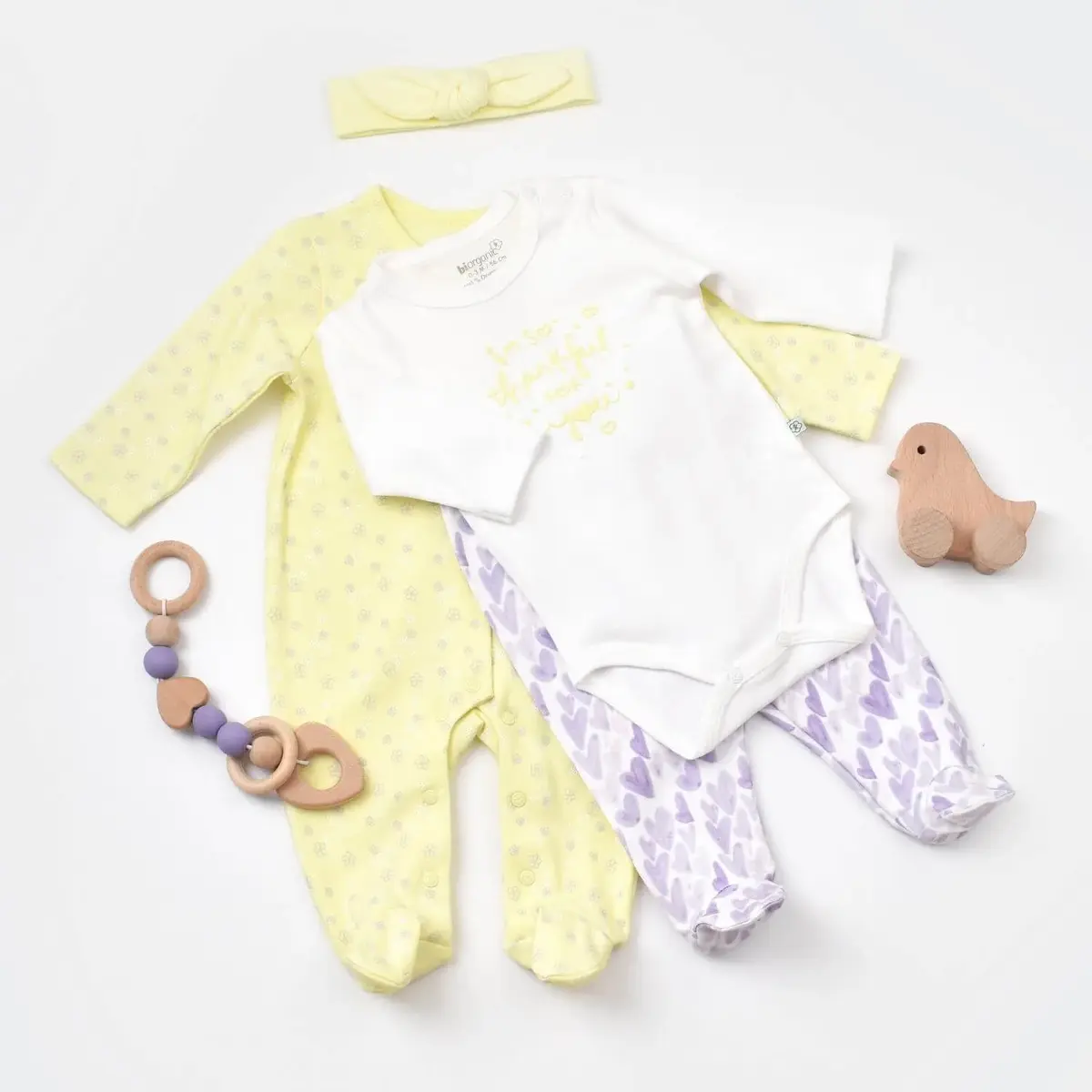 Bibaby Organik Tulum Takımı Tüllü Love You Baby Yellow Lavender