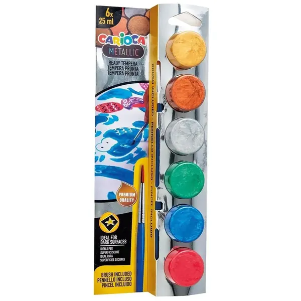 Carioca Metalik Tempera Suluboya Süper Yıkanabilir Fırçalı 6*25 Ml