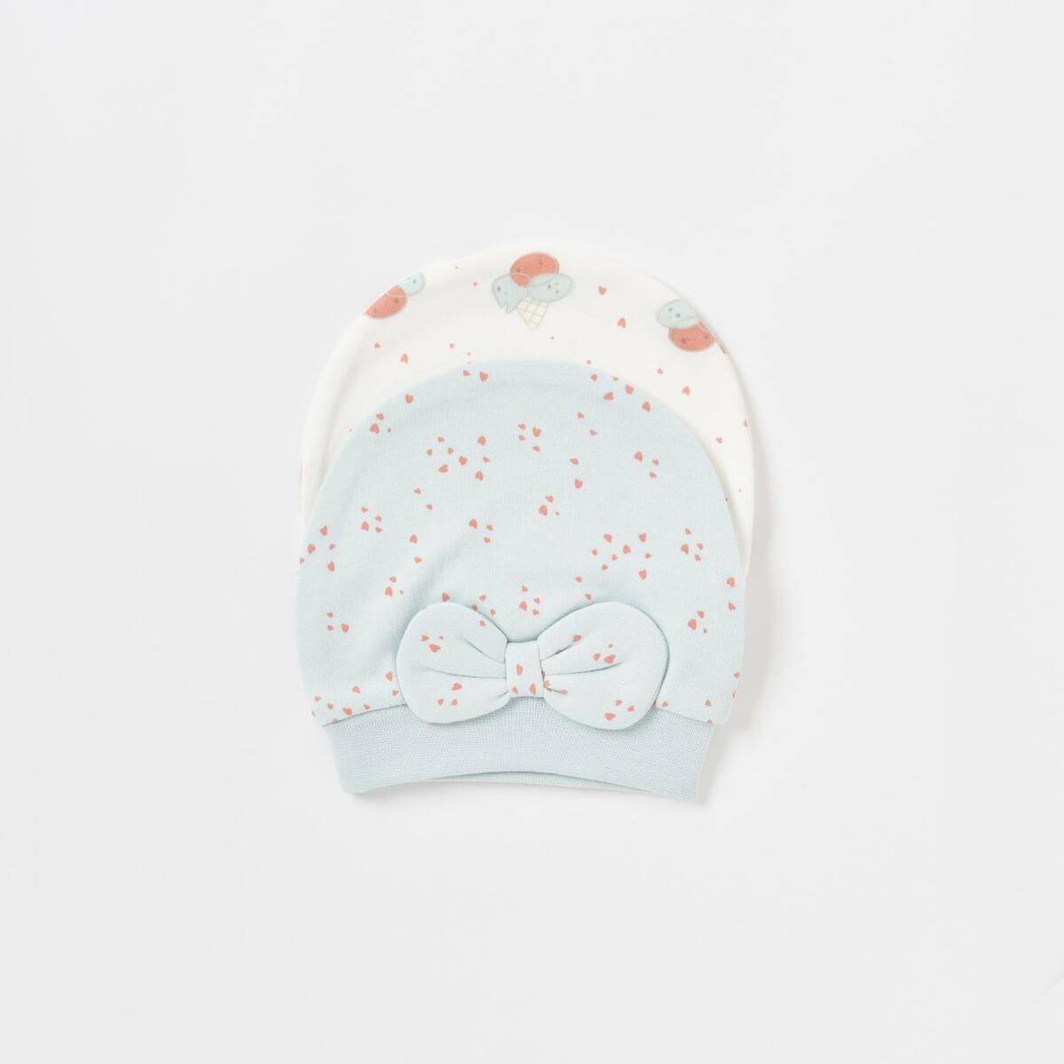 Bibaby Organik Şapka 2li Pretty Ears Bunny Mint - Ekru