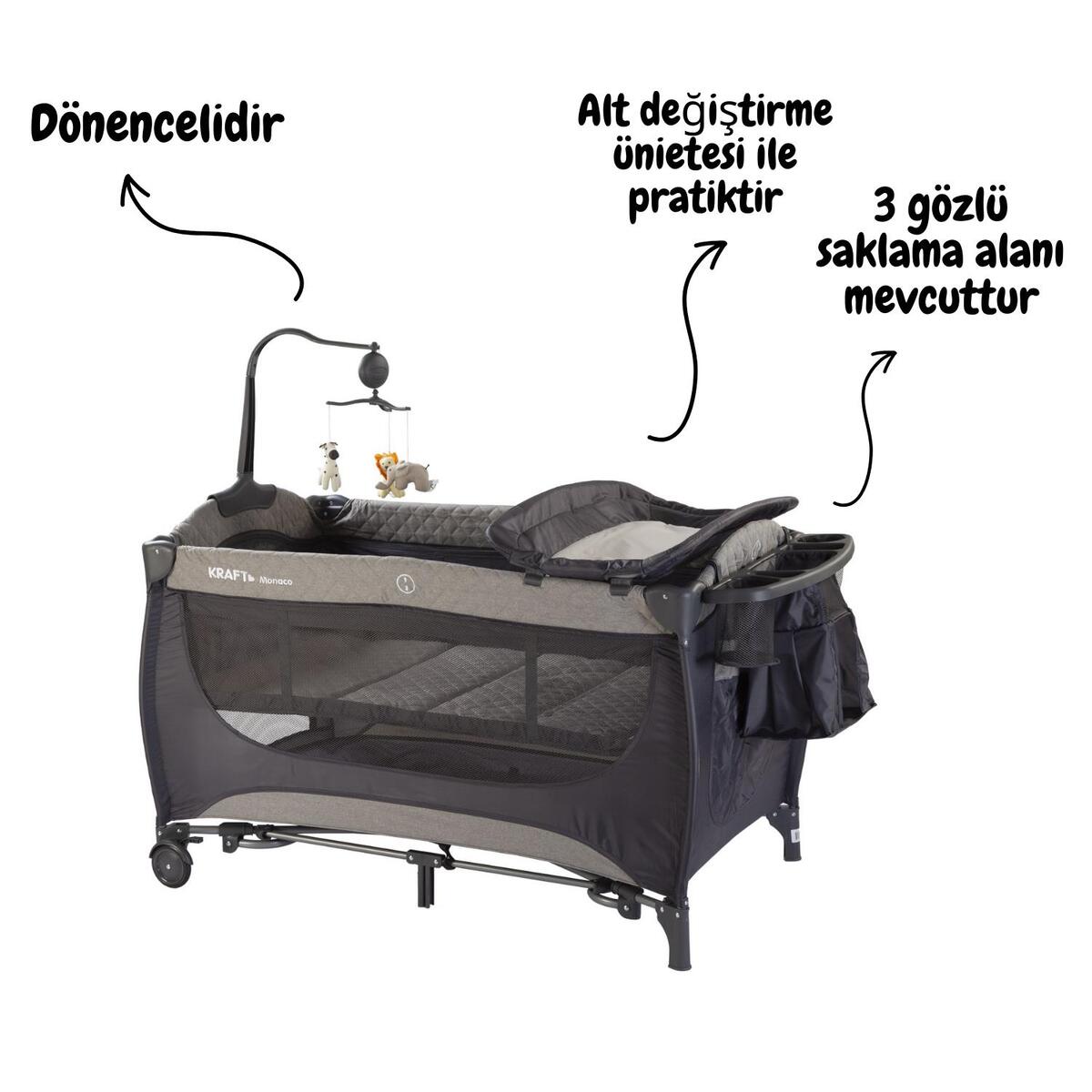 Kraft Monaco Dönenceli Oyun Parkı 70x120 cm Grey