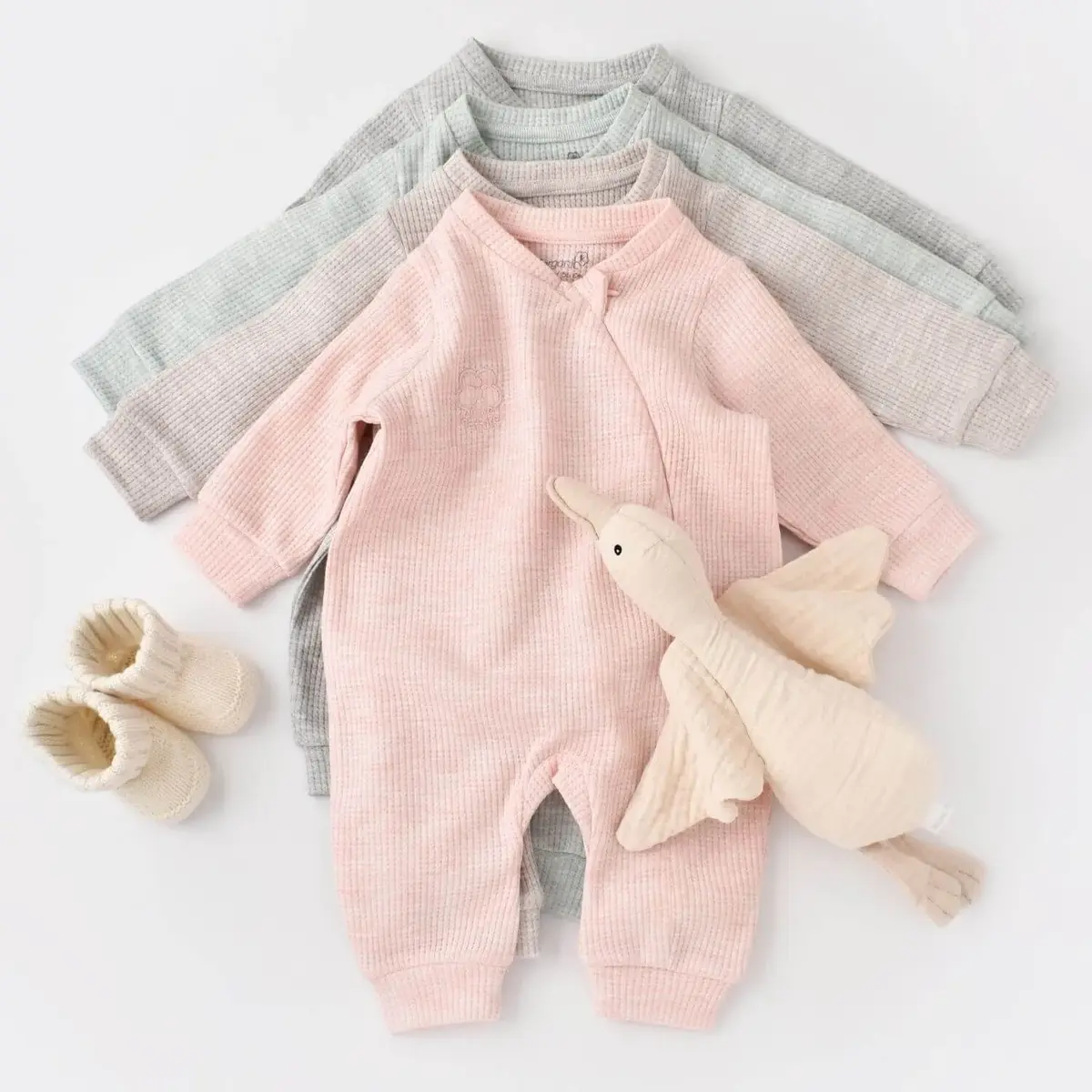 Bibaby Organik Tulum Fermuarlı Nature In Waffle Pembe Melanj