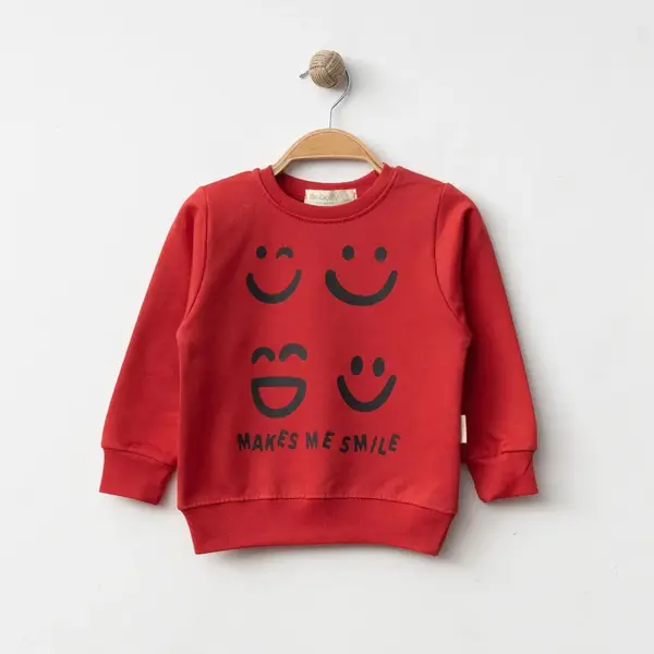 Bebolly Sweatshirt Makes Me Smile Baskılı  Kırmızı