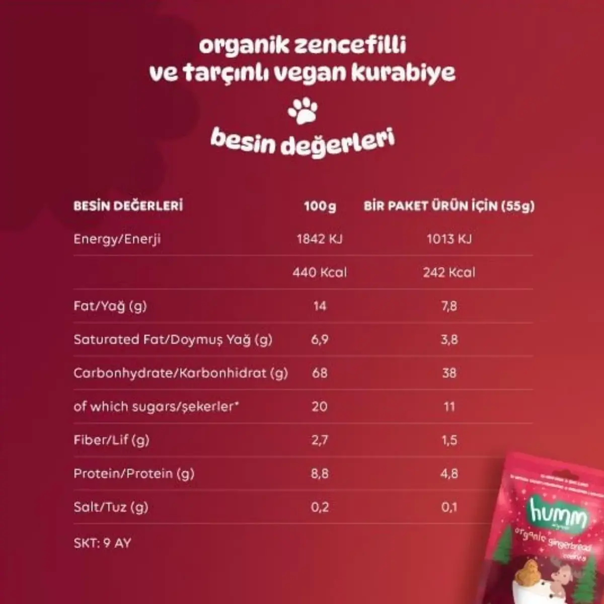 Humm Organic Tarçınlı ve Zencefilli Kurabiye 55 gr