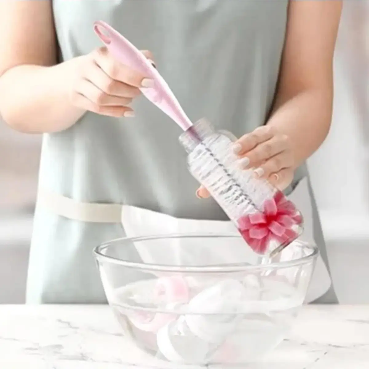 Babyjem Süngerli Biberon Temizleme Fırçası Pembe 