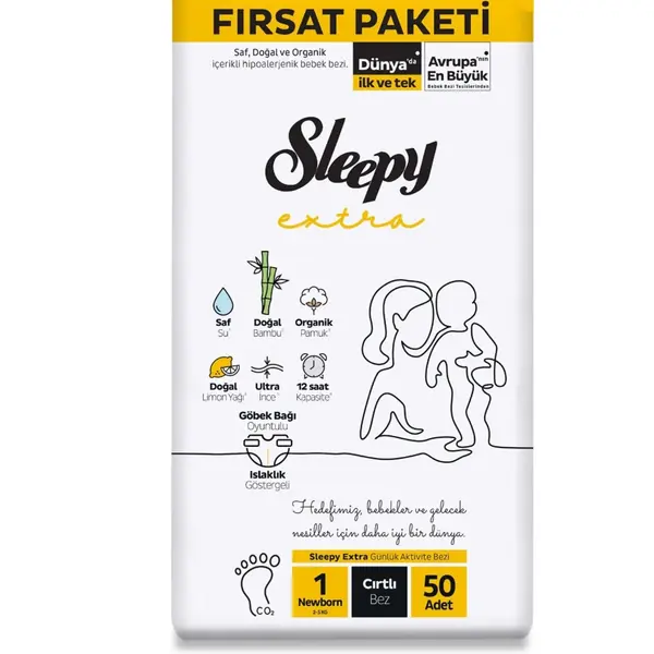 Sleepy Extra Bebek Bezi 1 Beden Yenidoğan 2-5 Kg 50li Fırsat Paketi