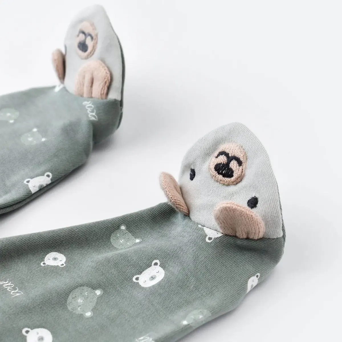 Bibaby Organik Pantolon Patikli Hug Me Bear Yeşil