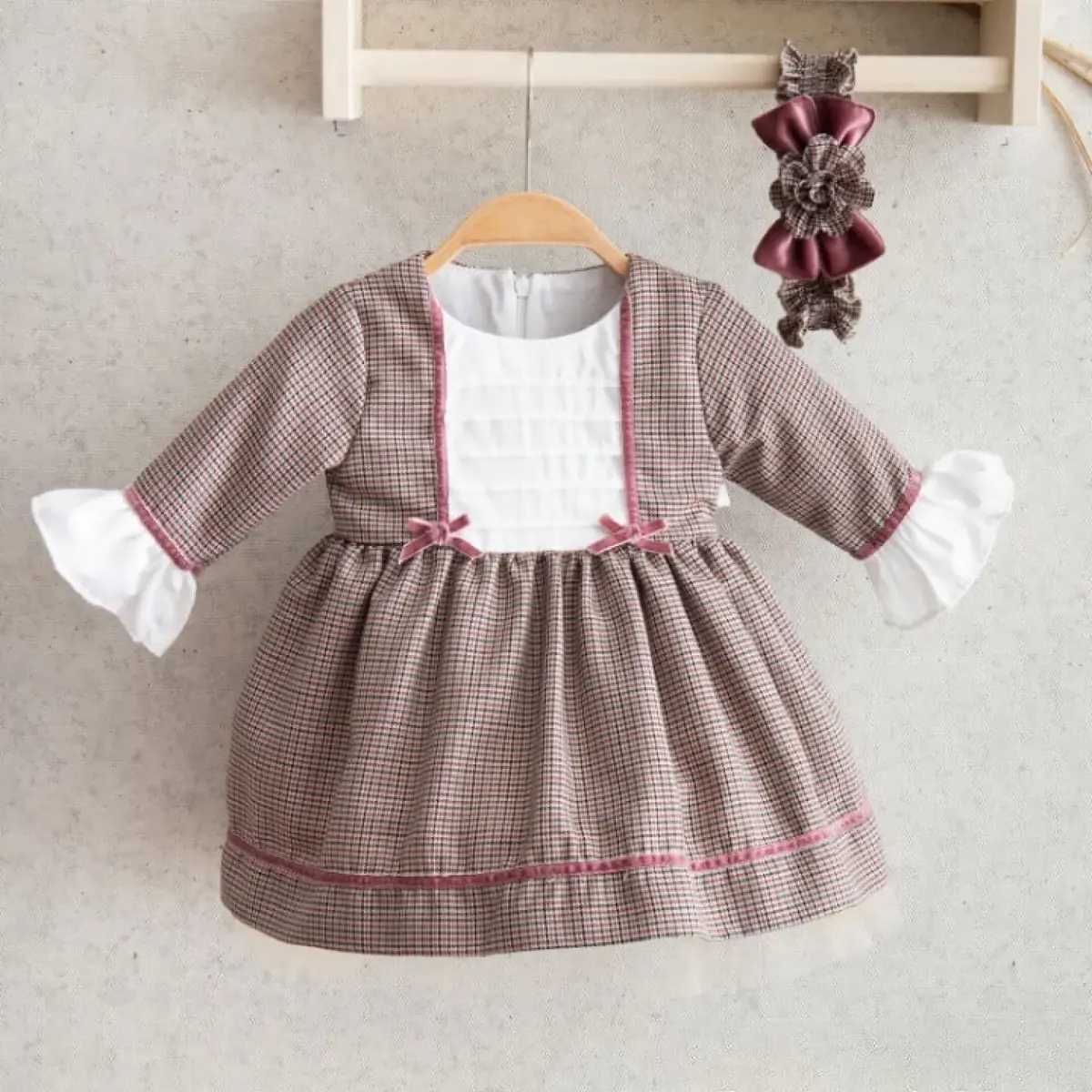 Miomini Elbise Saç Bantlı Simli Kazayağı Robası Nervüllü Bordo