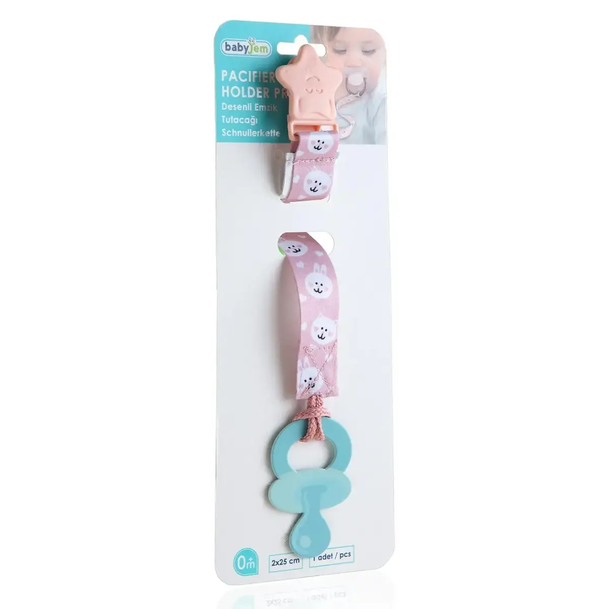 Babyjem Emzik Tutacağı Desenli Pembe Ayıcık