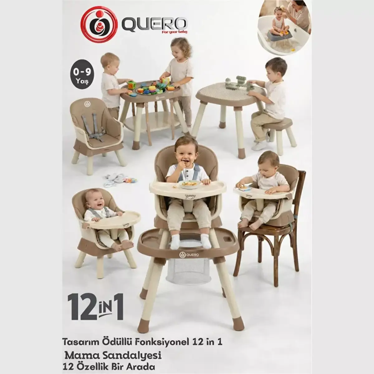 Quero Yummy 12 in 1 Fonksiyonel Mama Sandalyesi Bej