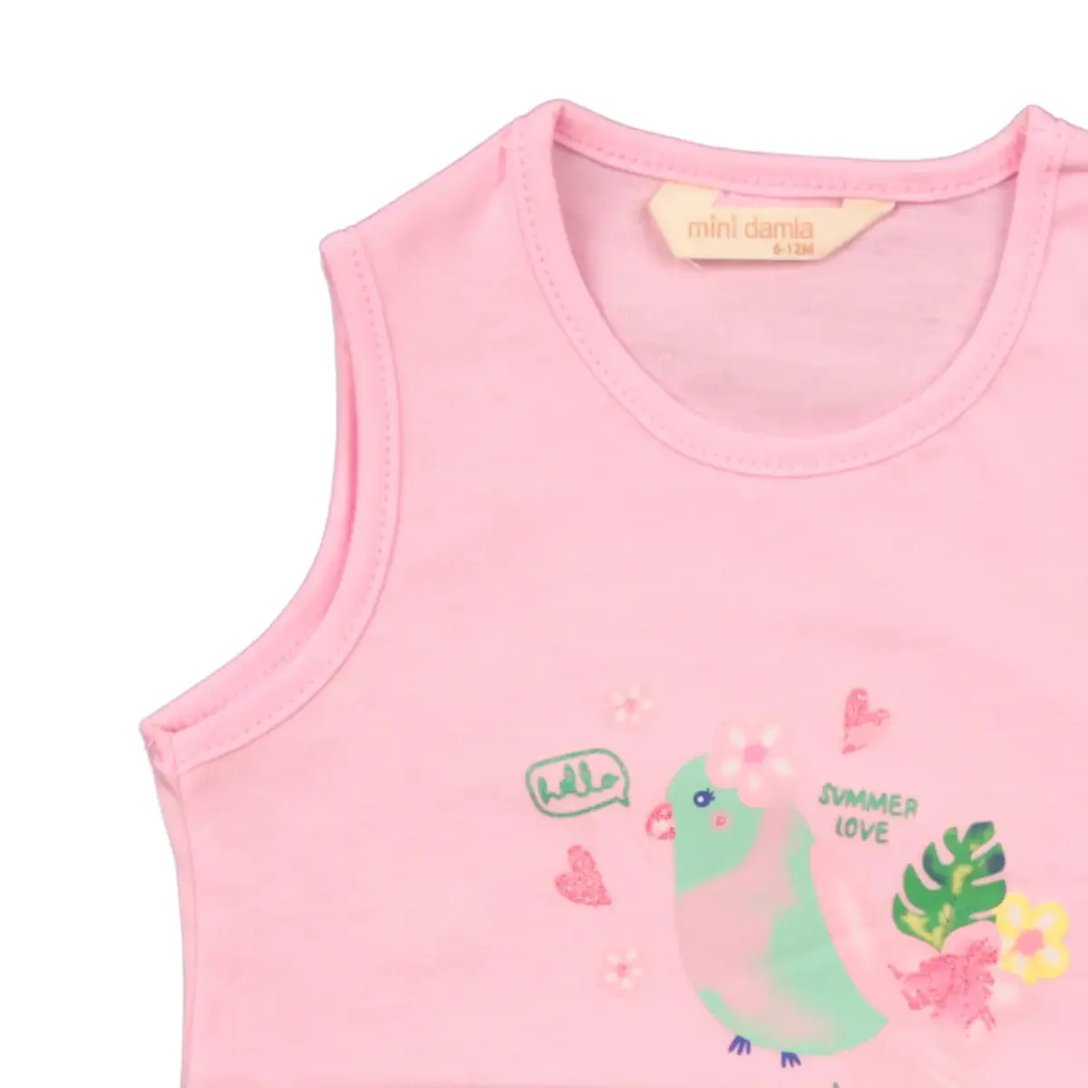 Mini Damla T-Shirt Kolsuz Tropikal Pembe