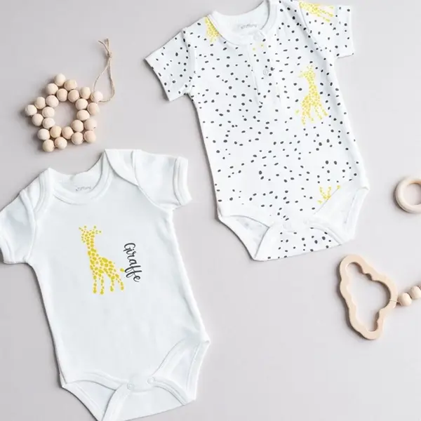 Tiffany Body Yarım Kol 2li Giraffe Theme Ekru