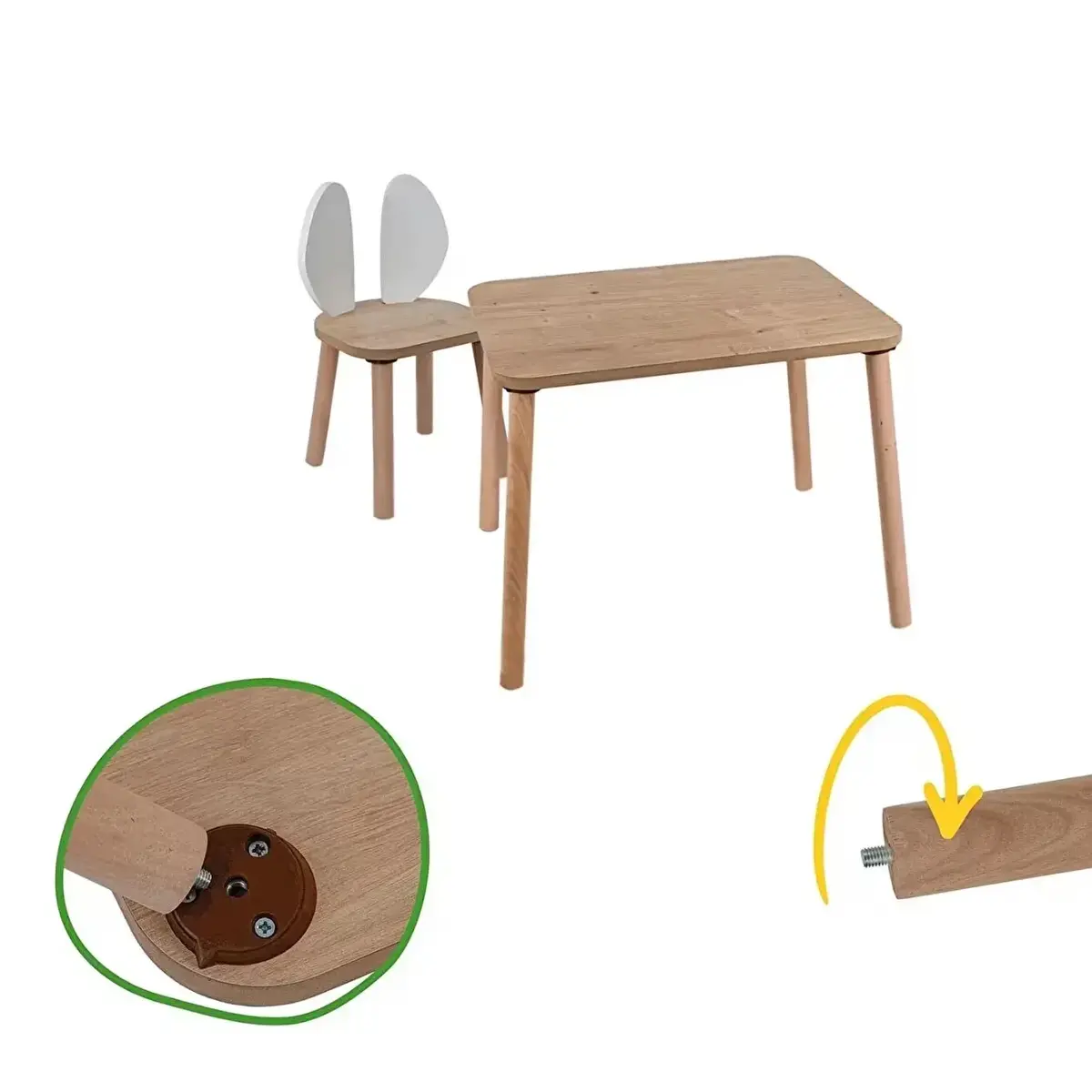 Bee Smart 2 Sandalyeli Masa Seti Safir Meşe