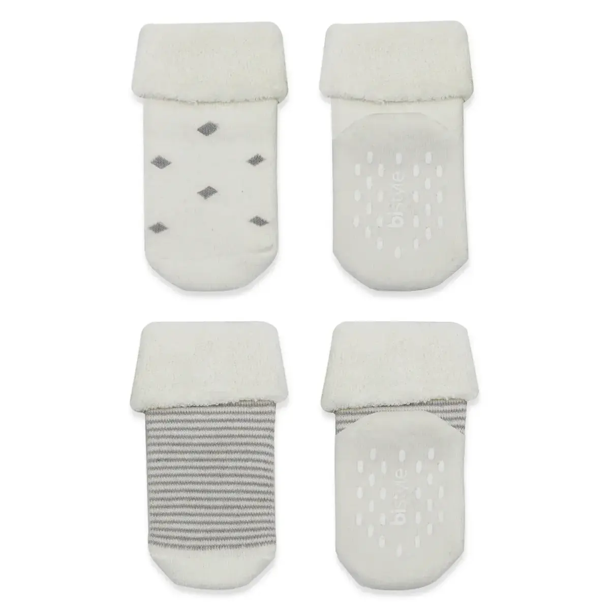Bistyle Organik Çorap Soket Havlu 2li Kaymaz Çemberli Kıvrık Puanlı  Gri - Ekru