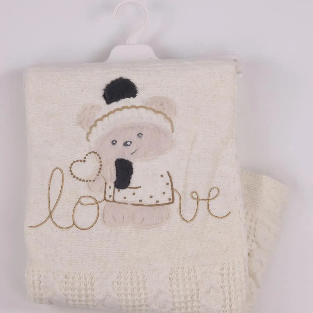 Mini Damla Battaniye Triko Love Nakışlı 80x100cm Ekru