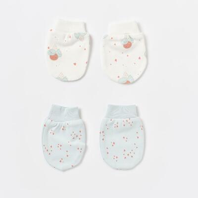 Bibaby Organik Eldiven 2li Pretty Ears Bunny Mint - Ekru