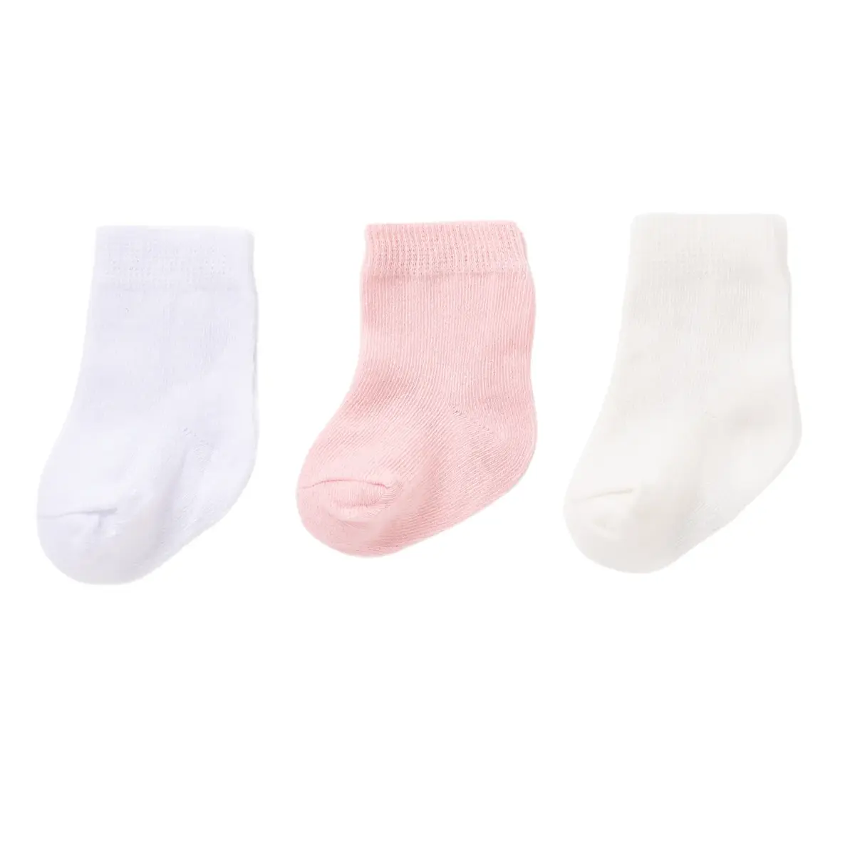 Bibaby Organik Çorap Soket 3lü Basic Pembe - Beyaz